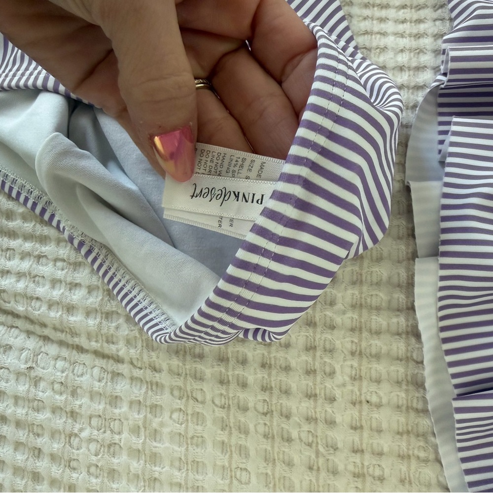 Striped Ruffle One-Piece Swimsuit in Light Lavender - Picture 5 of 9